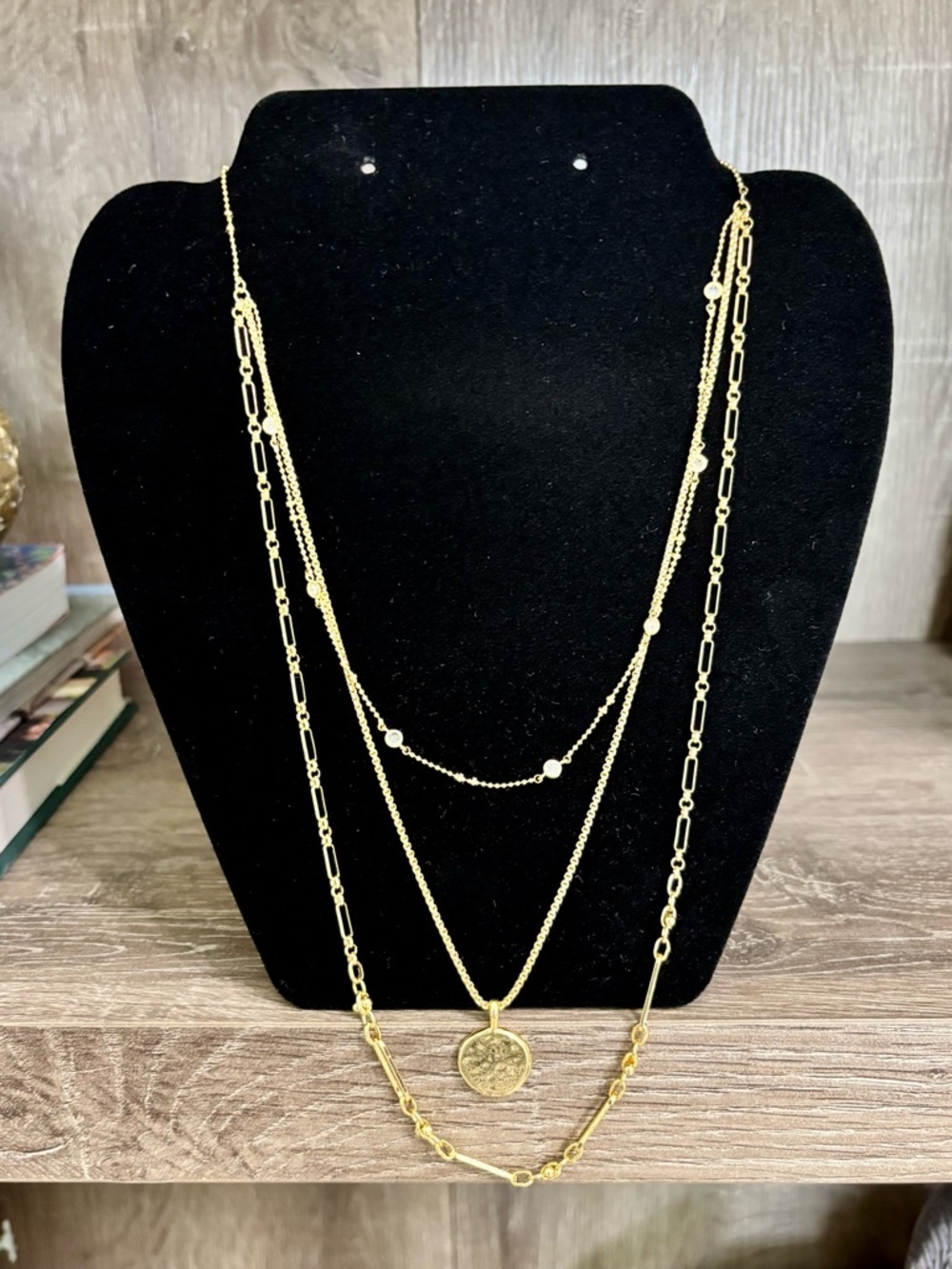 Kendra Scott- Gold Medallion Coin Triple-Strand Necklace